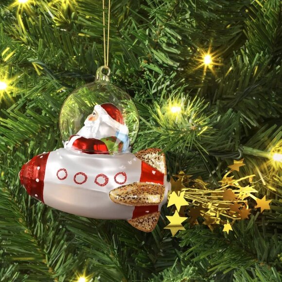 Santa flying a Spaceship Christmas Ornament * Glass * NEW Wondershop NWT - Picture 1 of 3